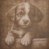laser engraved 3d-illusion of a magical puppy with its paws on a log
